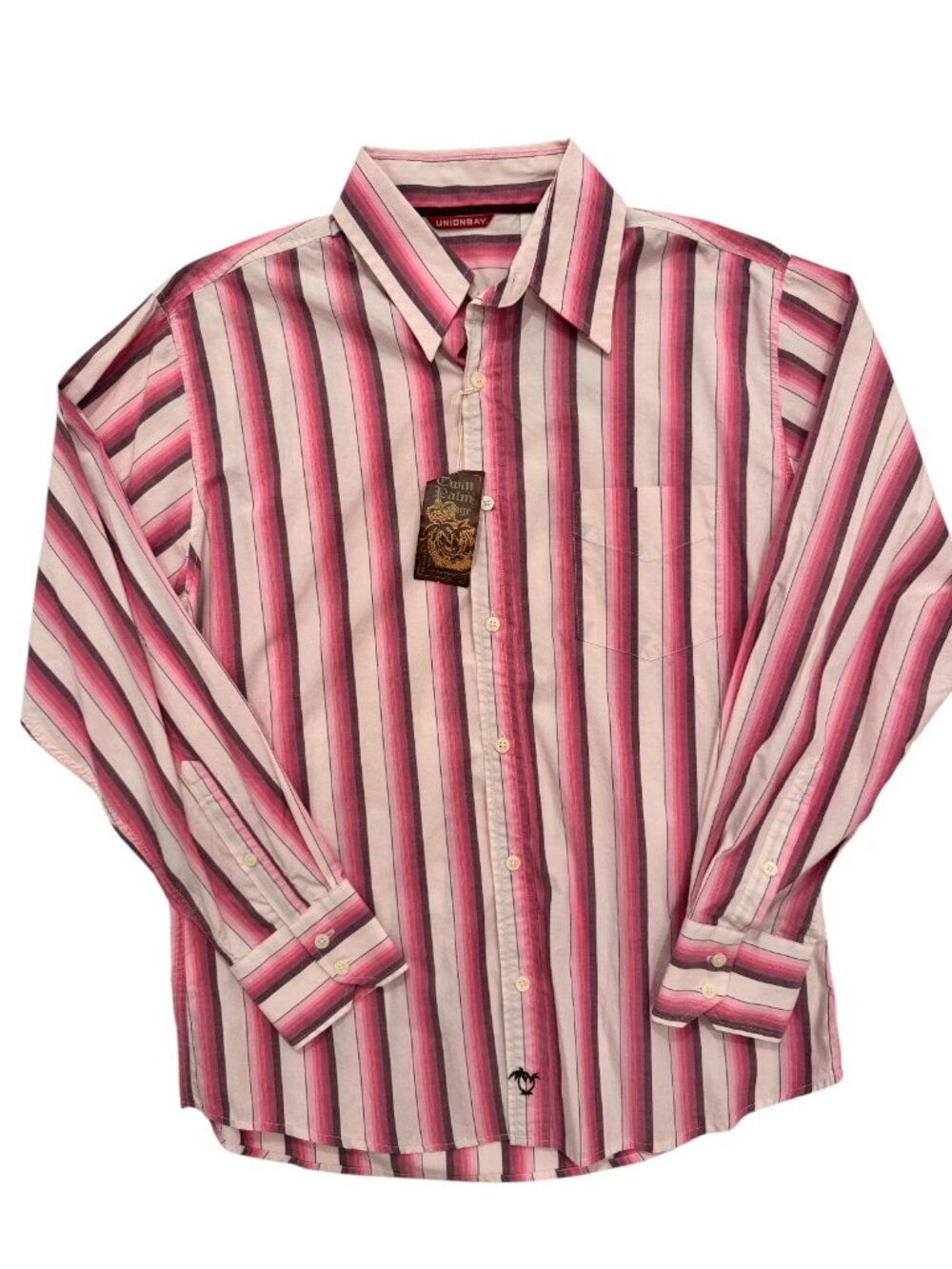 UNIONBAY Striped Button Down Shirt Men’s Small Pink Burgundy Unisex NWT Vintage